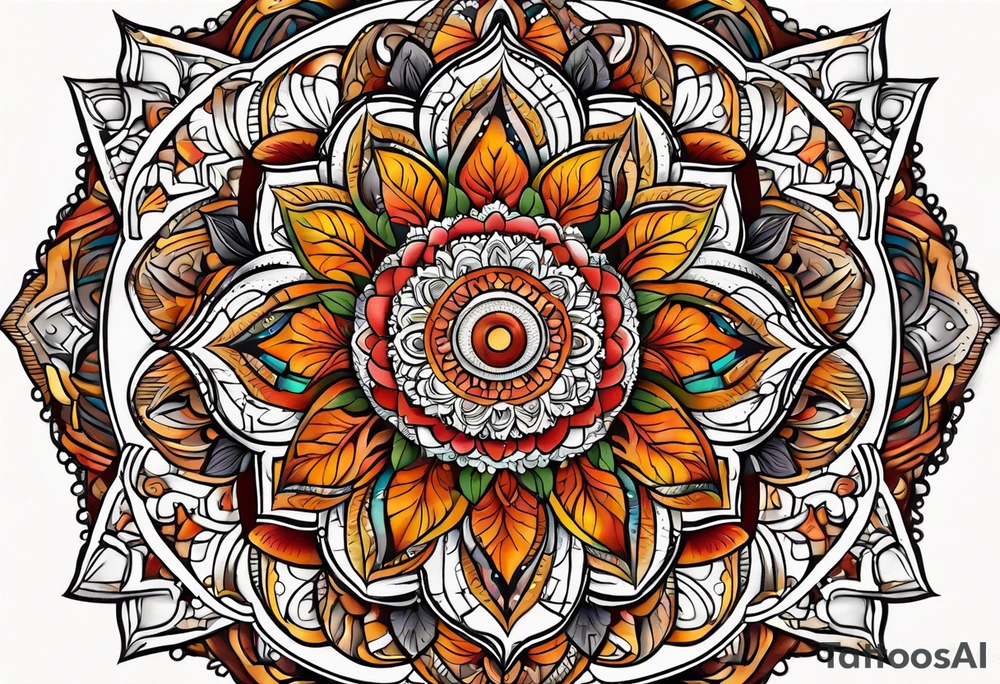 male mandala Knee tattoo in fall colors tattoo idea