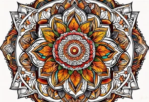 male mandala Knee tattoo in fall colors tattoo idea