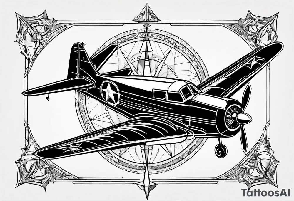 compass airplane tattoo idea