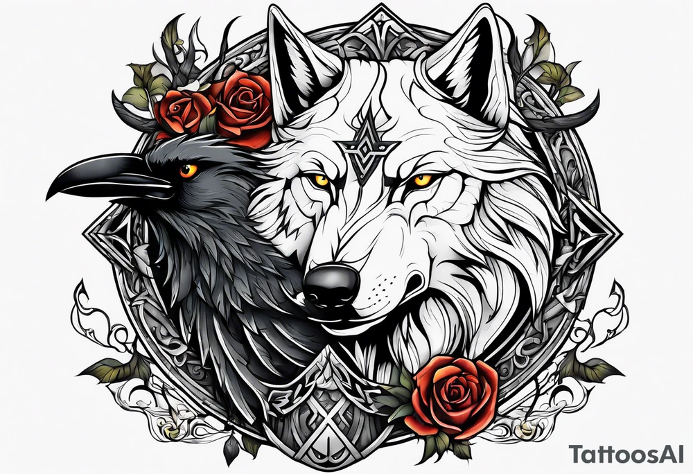 Viking wolf and crow tattoo idea