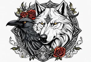 Viking wolf and crow tattoo idea