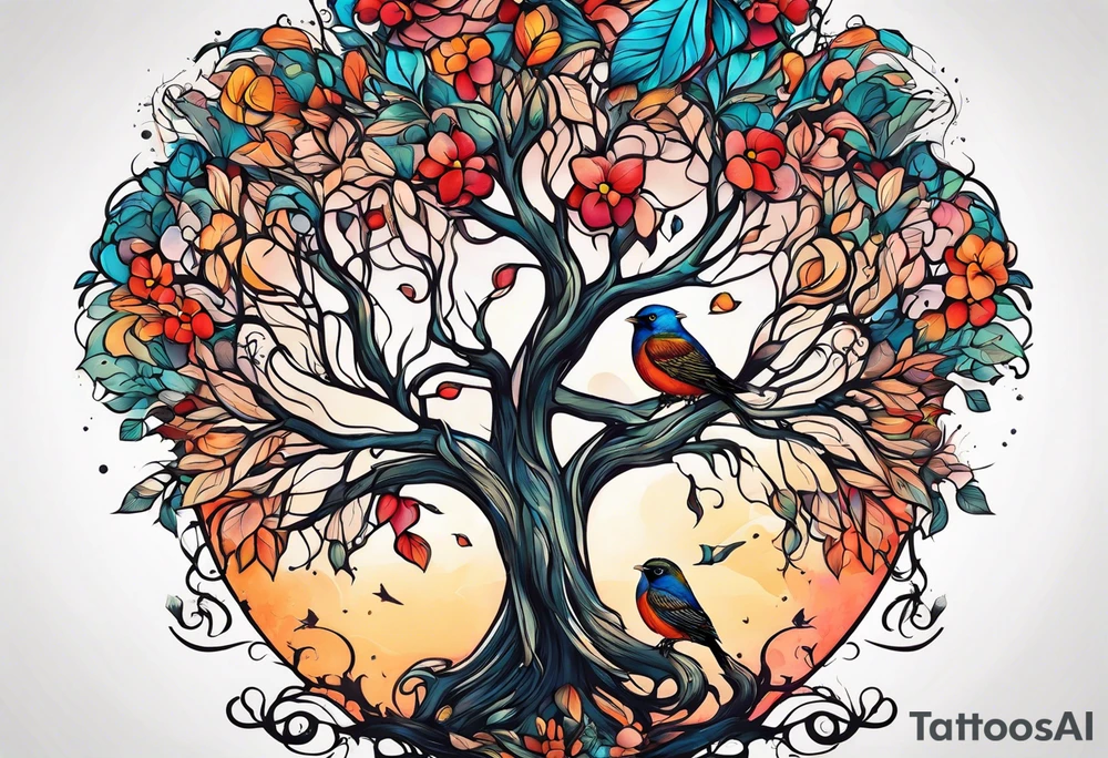family tree with birds tattoo idea