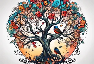family tree with birds tattoo idea