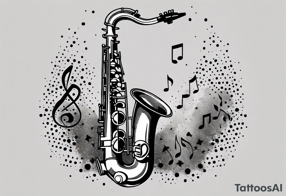 saxophone music notes cassette tattoo idea