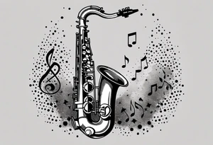 saxophone music notes cassette tattoo idea