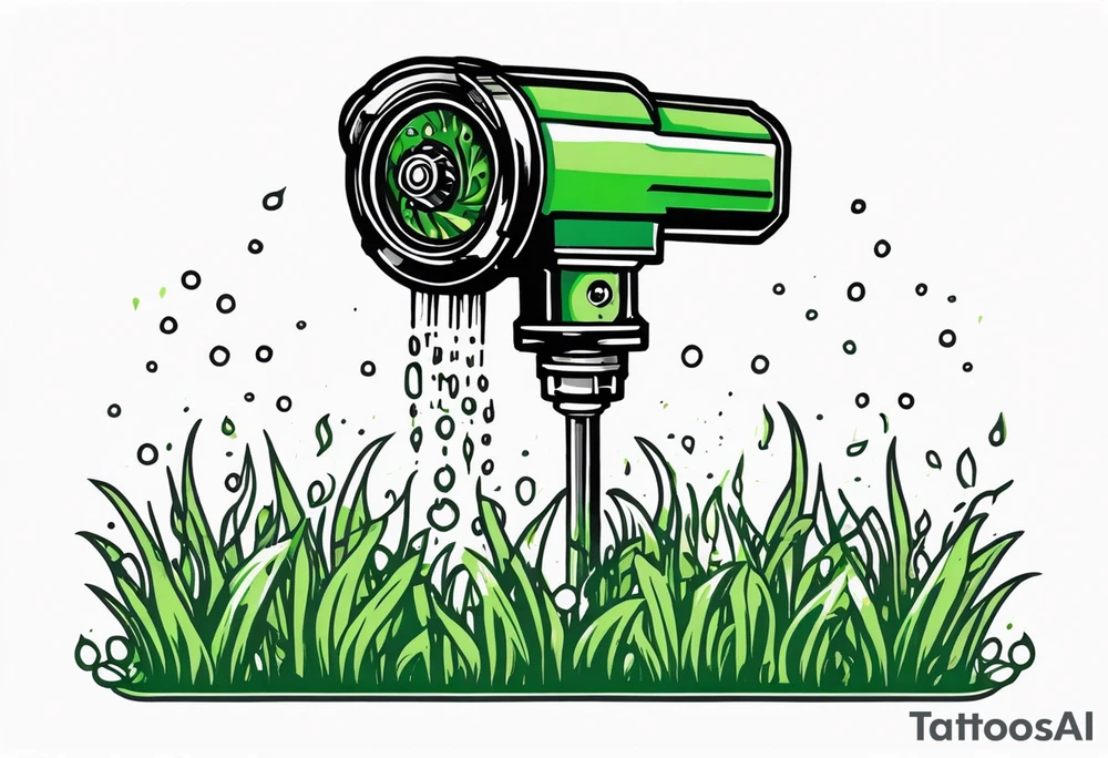 Automatic lawn sprinkler with green grass tattoo idea