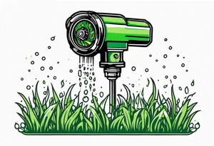 Automatic lawn sprinkler with green grass tattoo idea