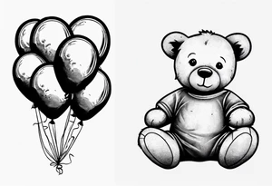 Teddy bear holding on to balloons and wearing a T-shirt tattoo idea