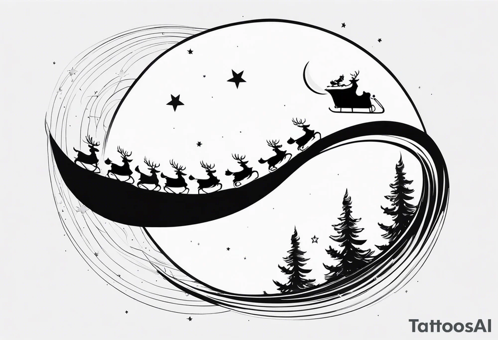 Santa flying across the moon with his sleigh tattoo idea