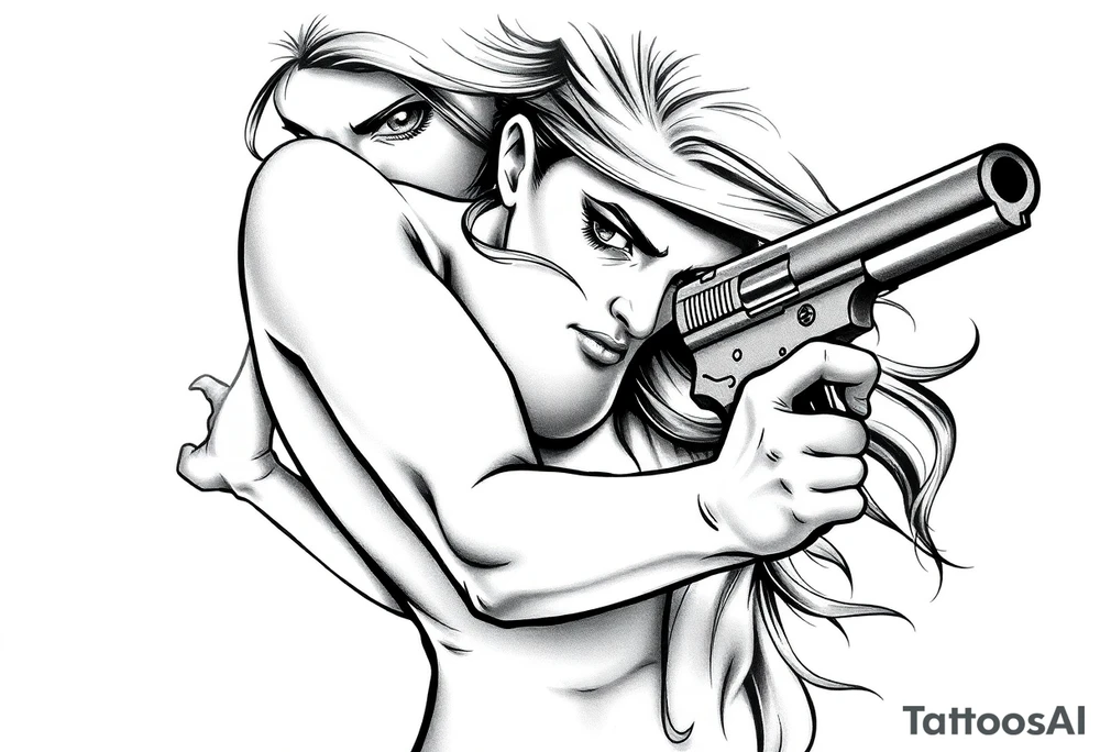 naked girl with gun, angry tattoo idea
