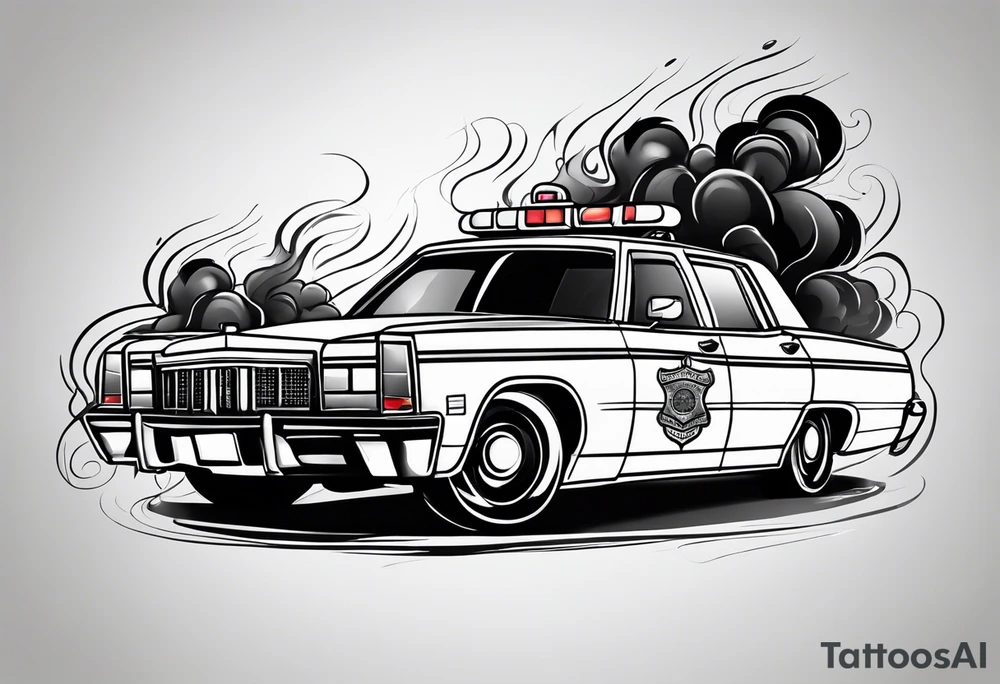 Police car on fire tattoo idea
