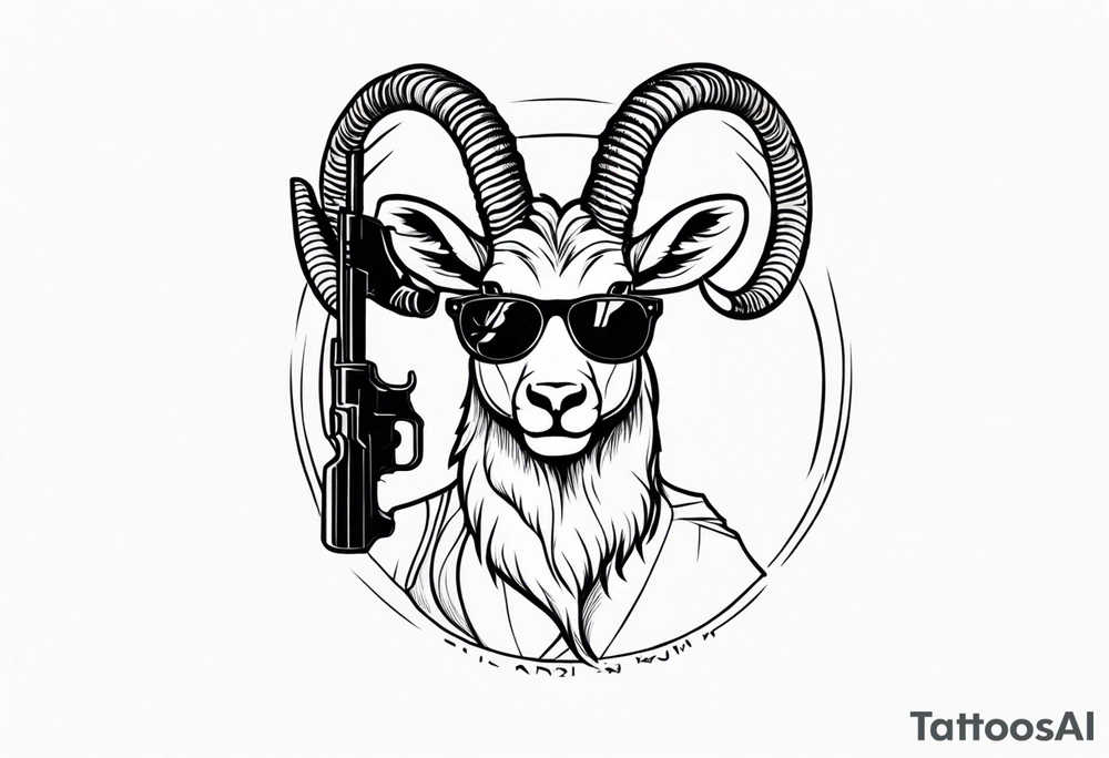 capricorn with sunglasses and gun tattoo idea