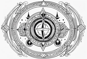 sagittarius sign with designs surrounding it tattoo idea