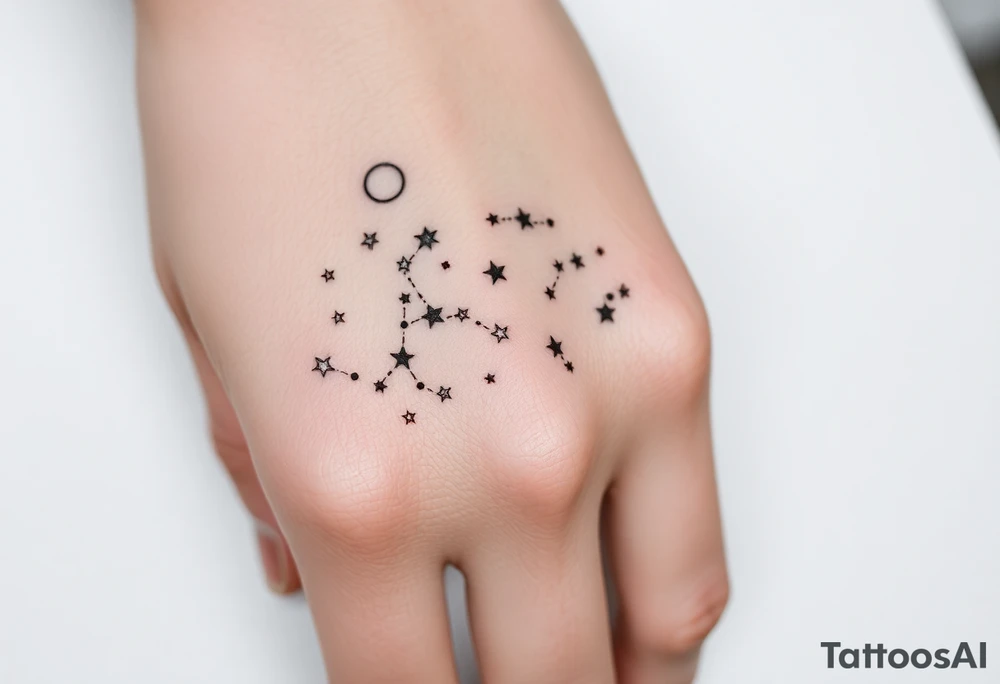 Night sky with constellation, stars  & moon tattoo idea