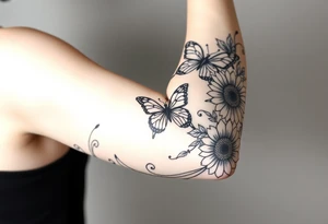 Butterflies tulips and sunflowers tattoo idea