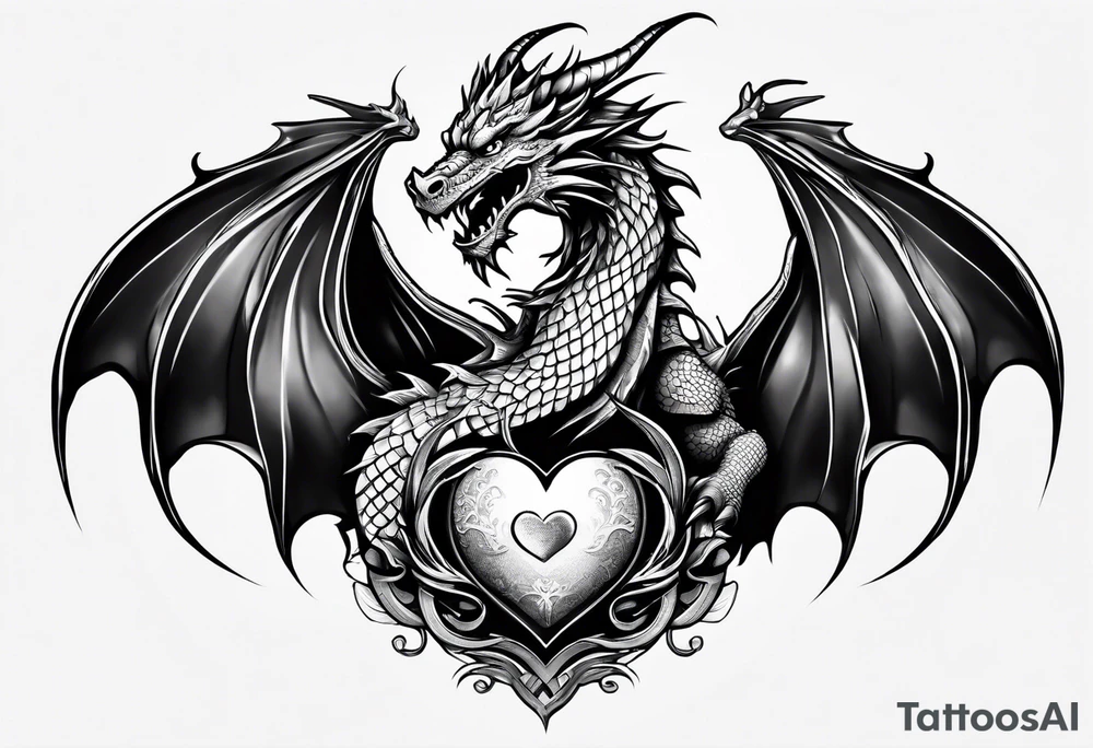 Dragon protecting a heart tattoo idea