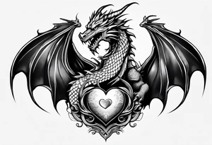 Dragon protecting a heart tattoo idea