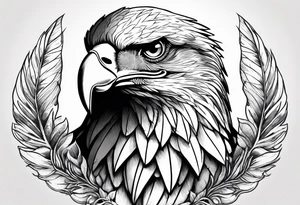 powerful eagle head on thigh with female face below tattoo idea
