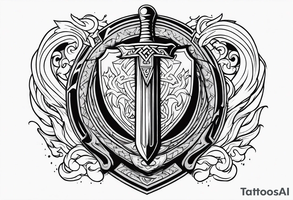 Valhalla shield valknut sword axe flames cloud tattoo idea Valhalla shield valknut sword axe flames cloud tattoo idea