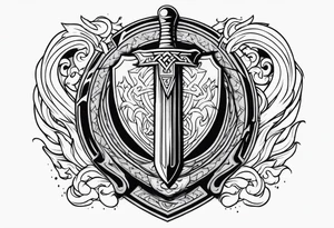 Valhalla shield valknut sword axe flames cloud tattoo idea