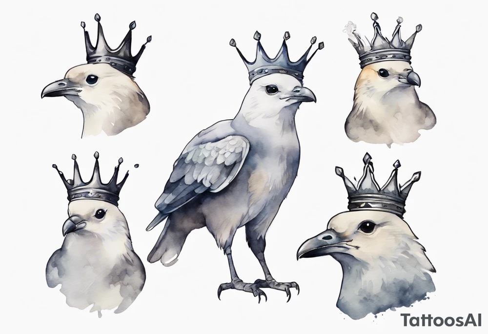 a solitary white roc wearing a grey crown tattoo idea