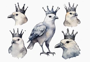 a solitary white roc wearing a grey crown tattoo idea