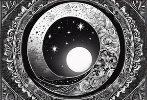 Moon and a sun, that covers half the moon but you can still see the moon and the sun tricep tattoo idea