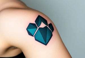 A geometric-style paw composed of sharp angular lines in shades of black and dark teal, creating a modern, edgy look with geometric heart tattoo idea