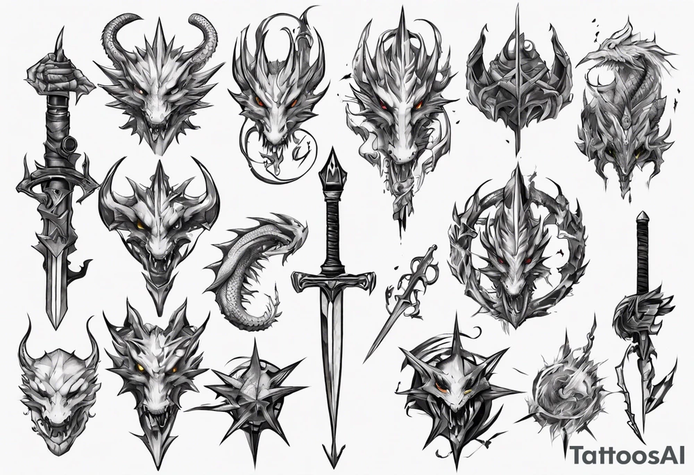 anime dragons weapons video games tattoo idea