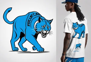 blue wildcat being walked on  leash by high school football players wearing a Carolina blue football jersey that says wildcats tattoo idea