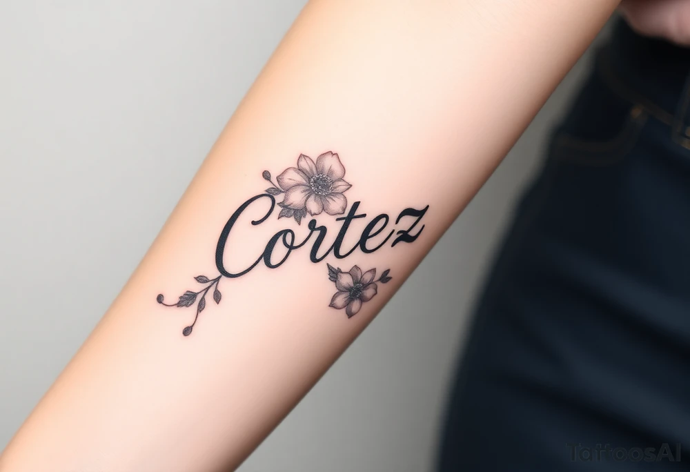 The name Cortez with flowers tattoo idea