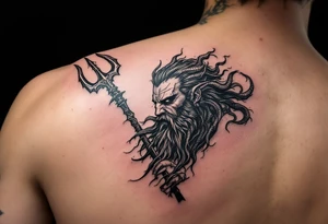 poseidon with huge trident tattoo idea