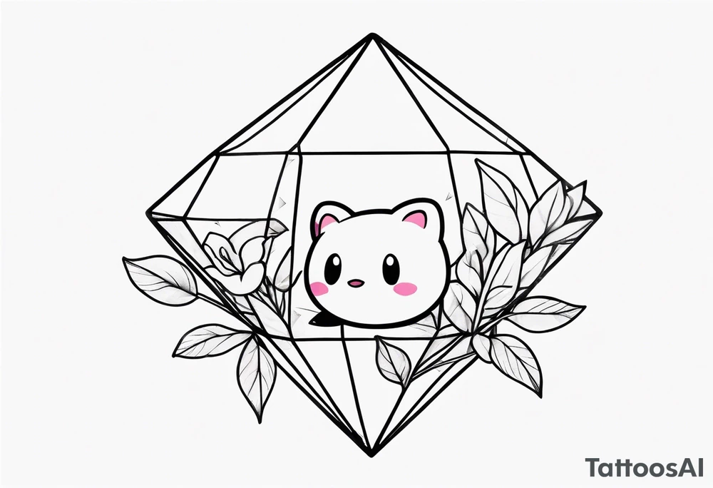 kirby with flowers inside a diamond-shaped crystal tattoo idea
