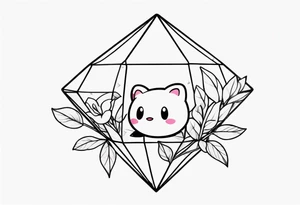 kirby with flowers inside a diamond-shaped crystal tattoo idea