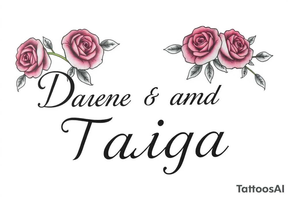 names Dante and Taiga surrounded by roses tattoo idea