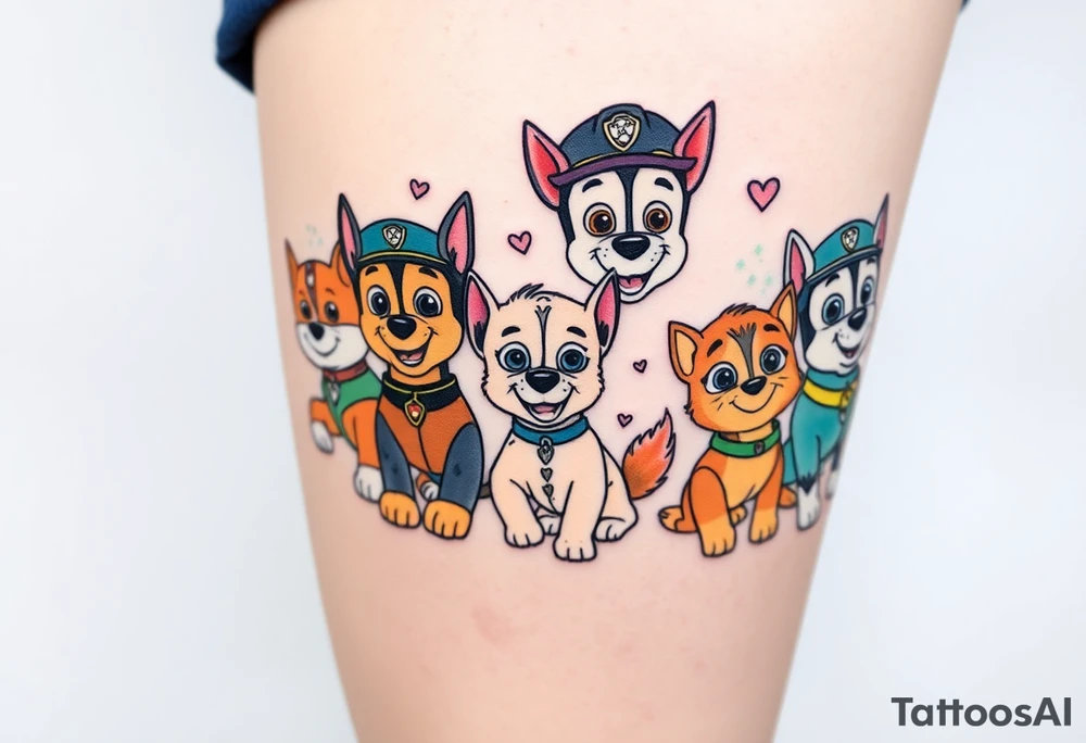 full squad of paw patrol tattoo idea