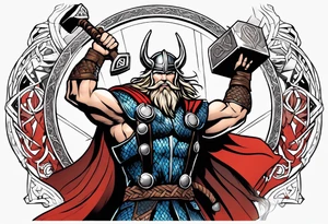 Thor with Viking runes in the background as a vignette tattoo idea