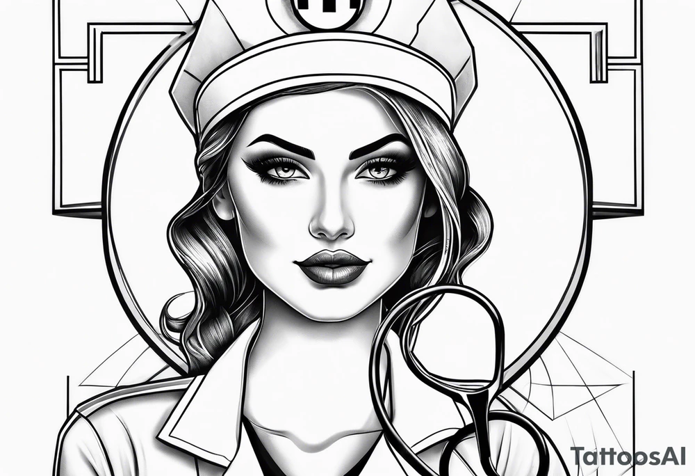 nurse hat, hospital, cross, stethoscope, needle tattoo idea