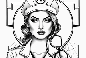 nurse hat, hospital, cross, stethoscope, needle tattoo idea