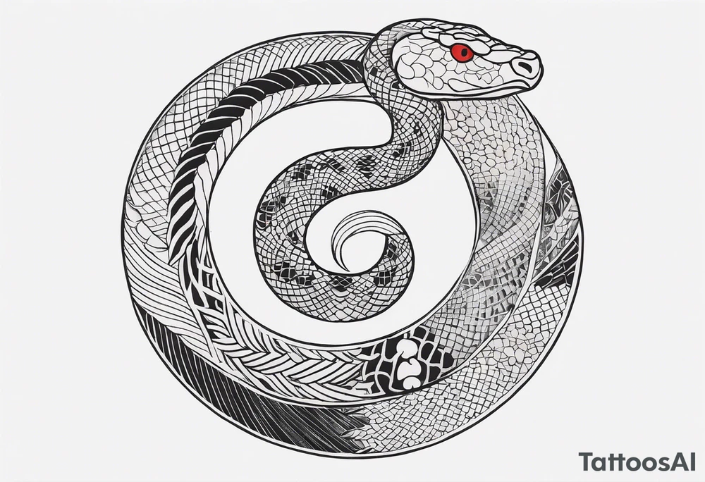 Snake tattoo for placement along the spine in japanese style to symbolise a journey of healing and transformation with reference to ying yang tattoo idea