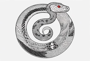 Snake tattoo for placement along the spine in japanese style to symbolise a journey of healing and transformation with reference to ying yang tattoo idea