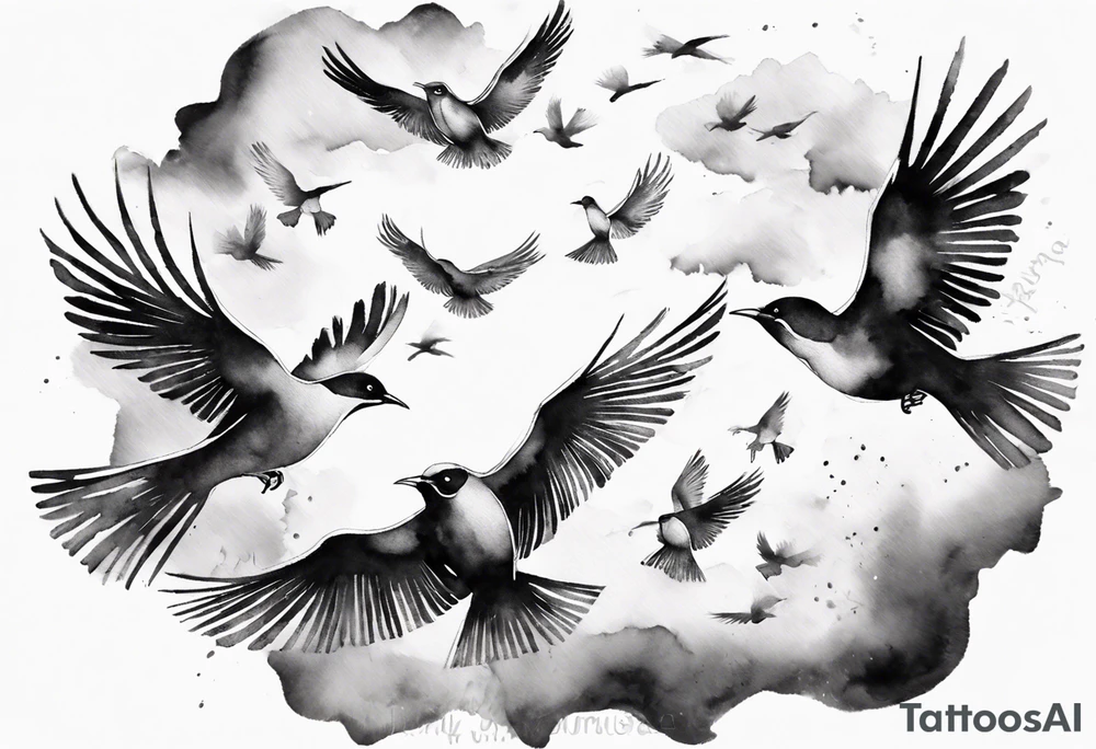 shoulder tattoo with light rays with birds flying free among the clouds, round shape, 3d effect tattoo idea shoulder tattoo with light rays with birds flying free among the clouds, round shape, 3d effect tattoo idea