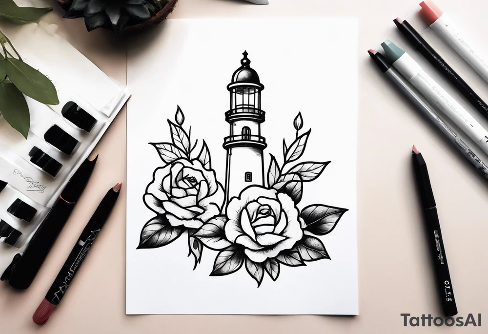 Zwei Rosen mit Leuchtturm tattoo idea