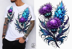 Purple thistle with blue Neptune planet tattoo idea