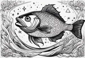 A fish jumping out of rapid waters and into  constellations and the universe tattoo idea