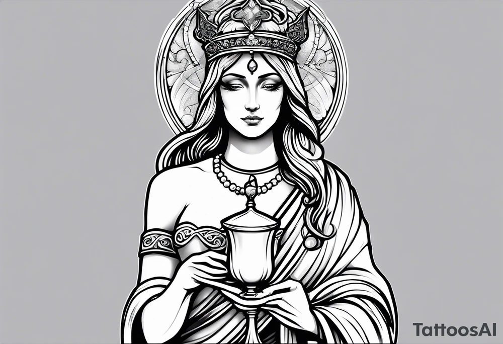 Female saint  holding a chalice tattoo idea