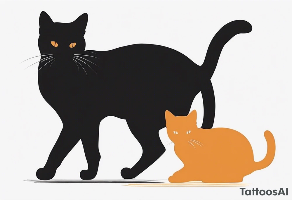 Two cat silhouettes. One gray and one fully black tattoo idea Two cat silhouettes. One gray and one fully black tattoo idea