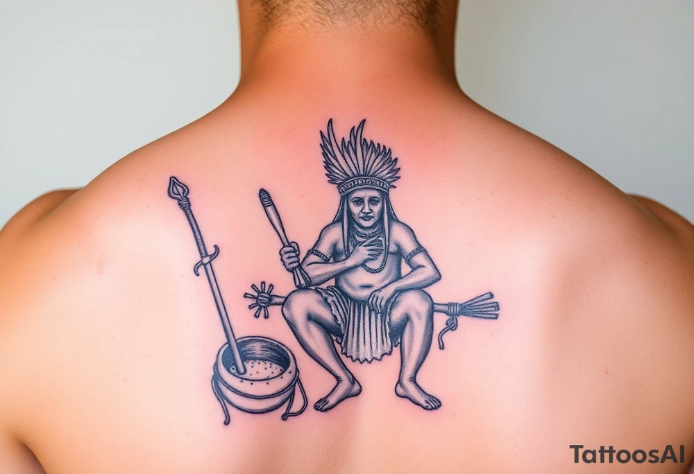 A picture of the lucayan people and things representing there culture in color tattoo idea