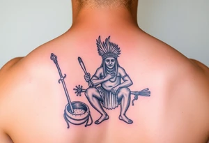 A picture of the lucayan people and things representing there culture in color tattoo idea