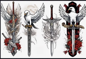 A white hawk holding a sword tattoo idea